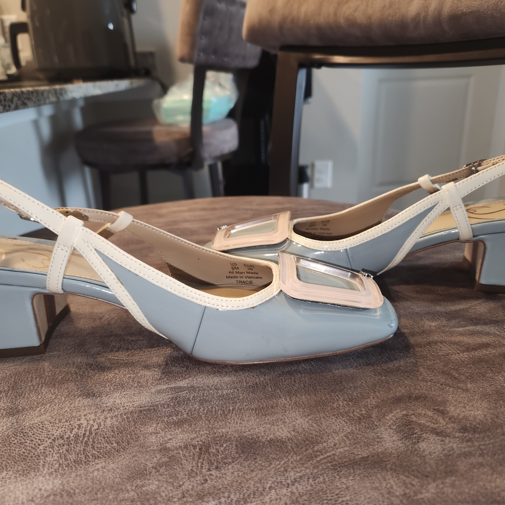 Elegant Cream and Gray Women's Block Heel Shoes